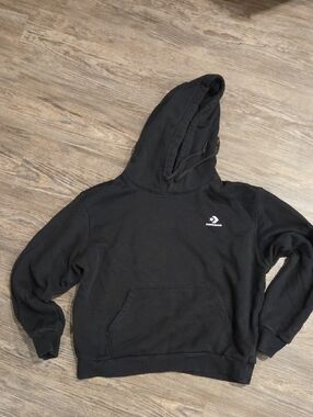 Converse Black Hooded Crewneck Sweatshirt with Small White Logo